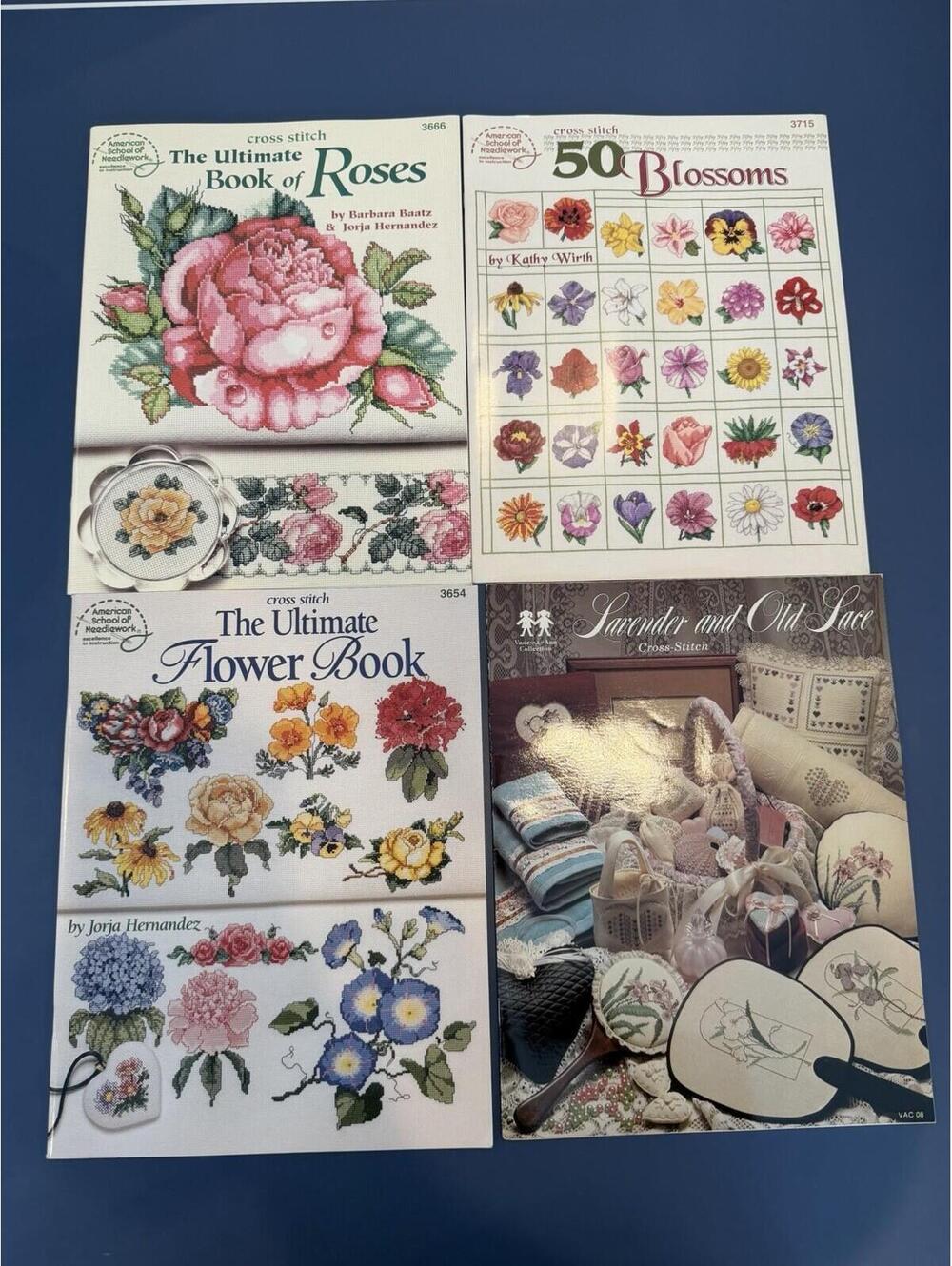 Set Of 4 Cross Stitch Pattern Books Floral Theme EUC